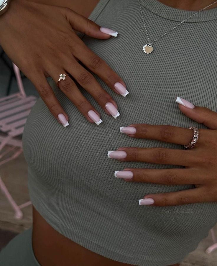 Classic Square French Tip , Press on nails
