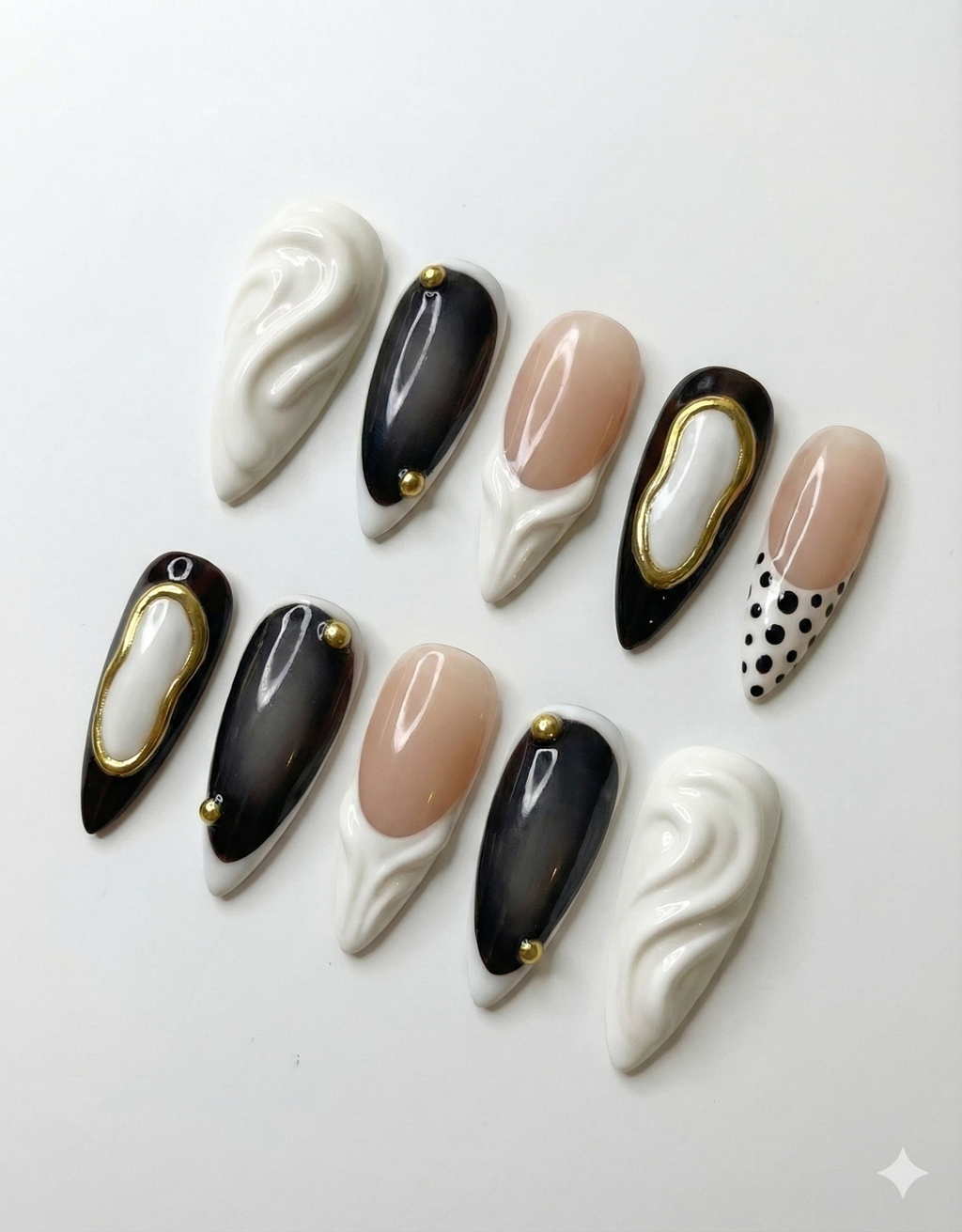 Smokey Quartz n Cream, acrylic press on nails