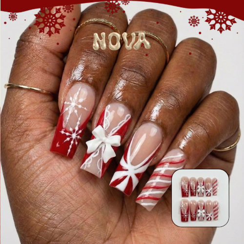 It’s Miss Clause, acrylic press on nails